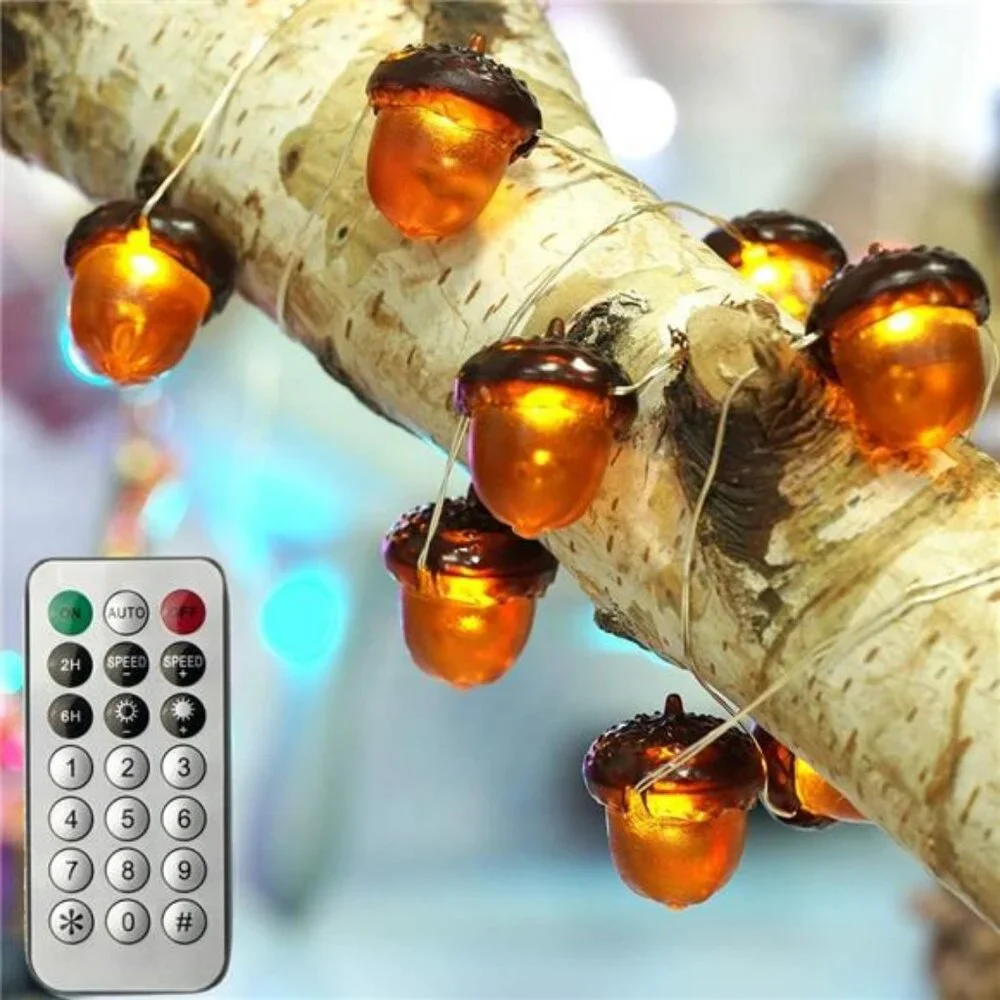 3D Acorn Fall Decor Harvest String Lights Battery Powered with Remote